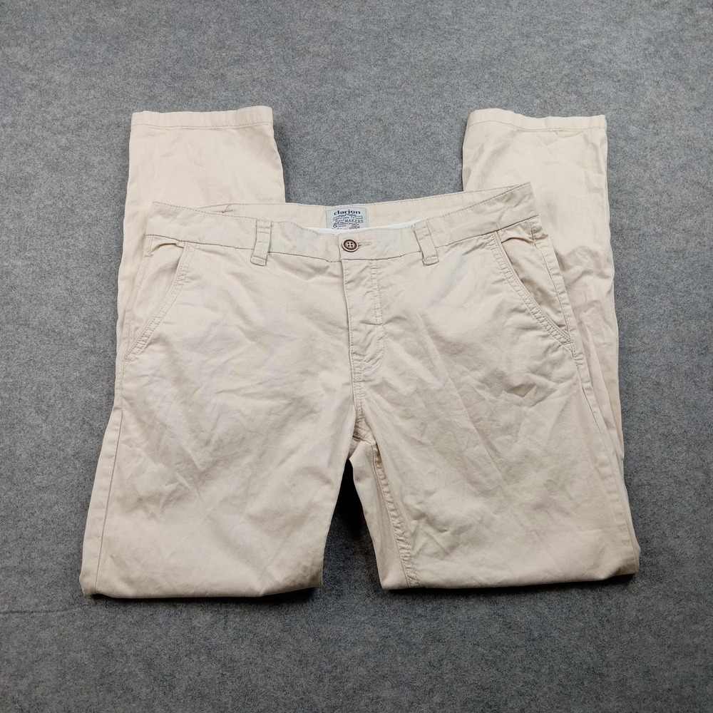 Clarion Pants Mens 34x30 Beige Modern Fit‎ Chino Stretch Casual Flat Front